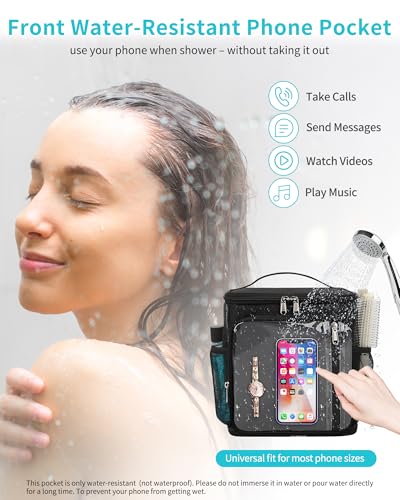 CUBETASTIC Hanging Shower Caddy Portable Bag - Quick Dry Shower Tote for Dorm College Essentials, Water-Resistant Travel Toiletry Bag with Separate Compartment & Multiple Pockets (Black, M)