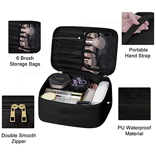 MAANGE Makeup Bag - Large Cosmetic Bag with 2pcs Small Makeup Bags Portable Leather Travel Makeup Bag Set Toiletry Bag Make Up Bags for Women and Girls (Black) - color: Black