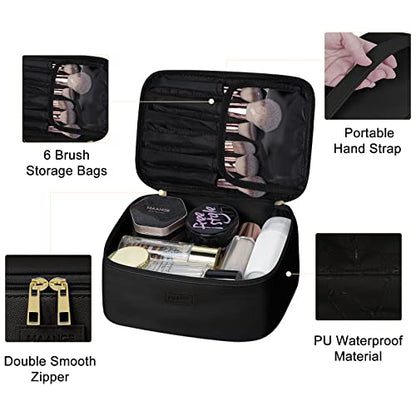 MAANGE Makeup Bag - Large Cosmetic Bag with 2pcs Small Makeup Bags Portable Leather Travel Makeup Bag Set Toiletry Bag Make Up Bags for Women and Girls (Black) - color: Black