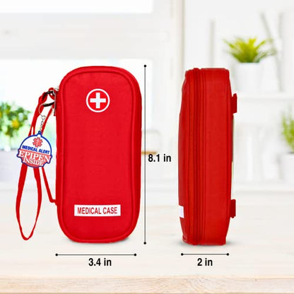 Jayour EpiPen Medical Carrying Case Insulated, Travel Medication Organizer Bag Emergency Medical Pouch, Fits 2 EpiPens, Asthma Inhaler, Anti-Histamine, Auvi-Q, Allergy Medicine Essentials, Red - color: Red