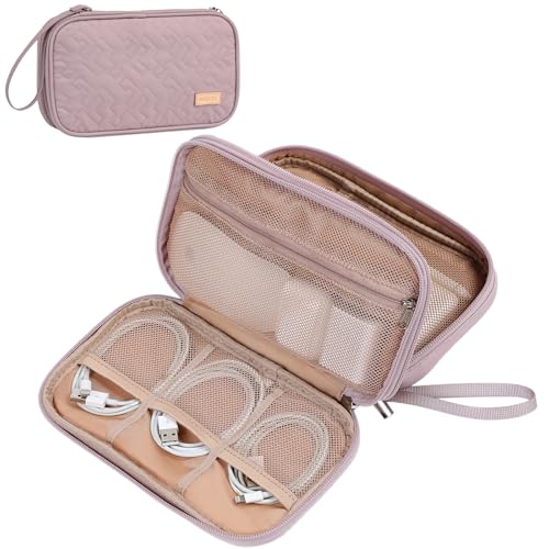 NISHEL Travel Cord Organizer Case, Double Layers Tech Electronic Bag, Essentials for Charger, Cable, Phone, Flash drive, Medium, Peach Pink - color: Peach Pink, size: Medium