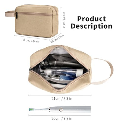 Travel Hanging Toiletry Bag with Carry Handle - Water-Resistant Small Cosmetic Organizer for Men & Women, Makeup, Shaving Kit, Gym & Travel Essentials (Khaki) - color: Khaki