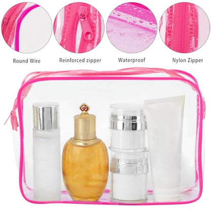 Tbestmax 10 Pack Clear Cosmetic Bags Makeup Bags Portable Waterproof TSA Approved Travel Toiletry Bags Large Organizer Rose Red, 9.8" x 7.1" x 2.4" - color: Large - Rose Red