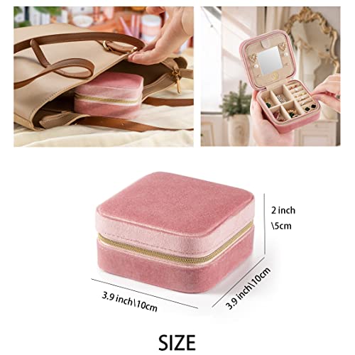 ZPROW Plush Velvet Travel Jewelry Case, Travel Jewelry Organizer, Jewelry Travel Case, Travel Jewelry Box, Small Jewelry Case, Jewelry Travel Box, Earring Organizer with Mirror - LightGreen - color: Velvet 1 Pack - LightGreen