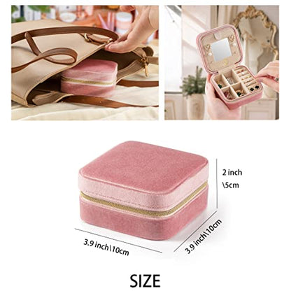 ZPROW Plush Velvet Travel Jewelry Case, Travel Jewelry Organizer, Jewelry Travel Case, Travel Jewelry Box, Small Jewelry Case, Jewelry Travel Box, Earring Organizer with Mirror - CyanBlue - color: Velvet 1 Pack - CyanBlue