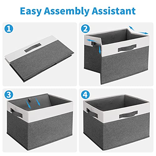 GhvyenntteS 6 Pack Fabric Storage Bins, 15x11x9.6 inch Closet Storage Bins for Shelves with 3 Handles, Foldable Storage Baskets for Shelves, Sturdy Closet Organizers and Storage - color: Grey & White, size: Large-6 Pack