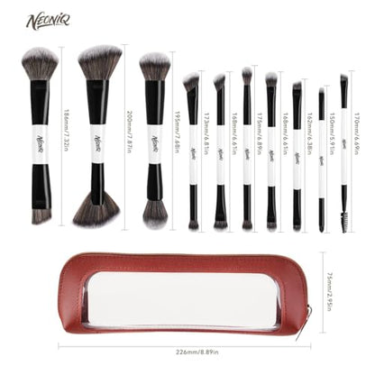 10 PCS Travel Makeup Brush Set With Bag, Makeup Brushes, Double-End Multi-functional Brushes for Foundation Powder Blush Eyeliner Eyeshadows, Professional Face Brush Set（White） - color: 10Pcs-White
