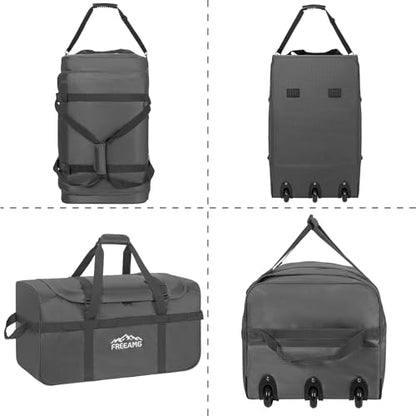 120L Foldable Rolling Duffel Bag with 3 Wheels And Handle, 30 inch Large Travel Duffle Bag for Travel, Camping, Outdoors - color: Grey