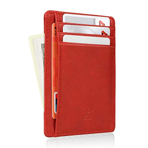 GH GOLD HORSE Slim RFID Blocking Card Holder Minimalist Leather Front Pocket Wallet for Women | Slim - color: Crazy Horse Red