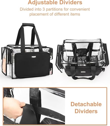 Relavel Clear Makeup Bag with 4 Small Pouches, Extra Large Makeup Artist Kit Set, Cosmetic Storage Organizer Transparent Tote Beach Toiletry Bag with Adjustable Dividers & Shoulder Strap - color: Clear with 4 Small Clear Bags