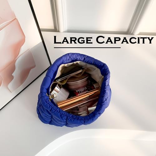 Puffy Quilted Makeup Bag for Women, Cosmetic Bag, Travel Toiletry Organizer Pouch Clutch (blue) - color: blue