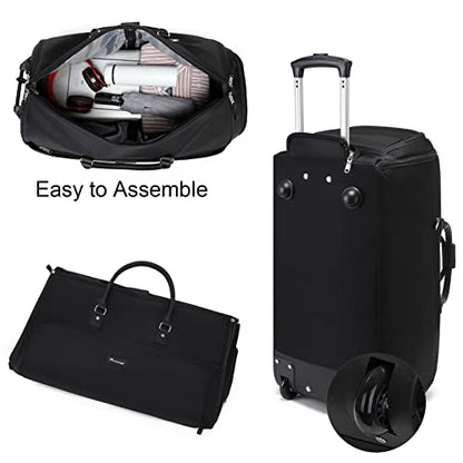 Modoker Rolling Garment Bags, 25in Large Garment Duffle Bag with Wheels, 3 in 1 Garment Suit Luggage Bag, Not Standard Carry-On Size for Women Men Business Travel Weekender, Black - color: 25in-Black