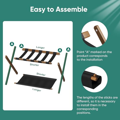 Smuxee Walnut Bamboo Luggage Rack Pack of 2, Foldable Suitcase Stand with Storage Shelf, Easily Assembled Luggage Stand with 5 Nylon-Straps for Guest Room Hotel Bedroom - color: Walnut 2PCS