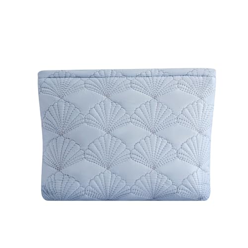 uekeboag White Quilted Cotton Makeup Pouch,Coquette Quilted Toiletry Bag for Women and Girls, Floral Coquette Organizer Bag, Aesthetic Travel Cosmetic Bags(LightBlue Shell) - color: LightBlue Shell