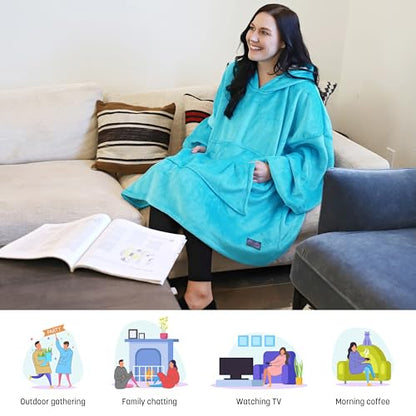 Catalonia Oversized Blanket Hoodie Sweatshirt, Wearable Sherpa Blanket Pullover, Gift for Her - color: Turquoise