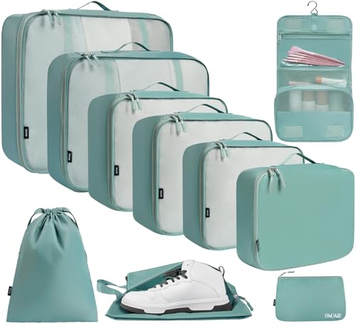 BAGAIL 6 Set/8 Set/10 Set Packing Cubes Various Sizes Packing Organizer for Travel Accessories Luggage Carry On Suitcase - color: 10-Dusty Blue, style: 10 Set-full Mesh