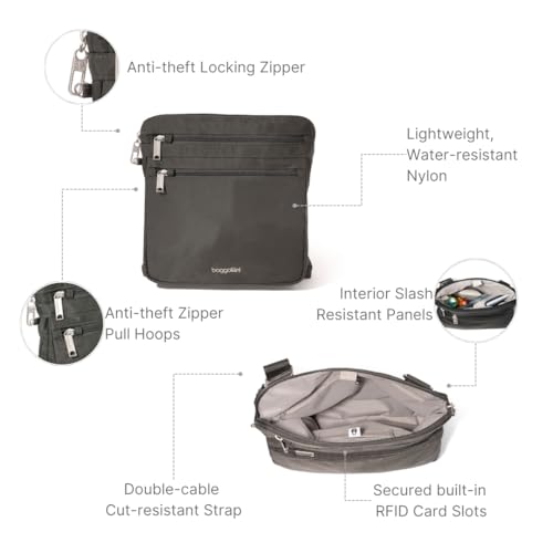 Baggallini Securtex Anti-Theft Crossbody - color: Charcoal