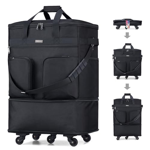 Hanke Expandable Collapsible Luggage with Wheels, Black Upgrade Version 2, 98L, Water-Resistant, 5 Spinner Wheels, 3 Pockets, Polyester, 19x13x27.2 inches, 6.1lb, Carry-On Luggage, Travel, Vacation - color: Black Upgrade Version 2