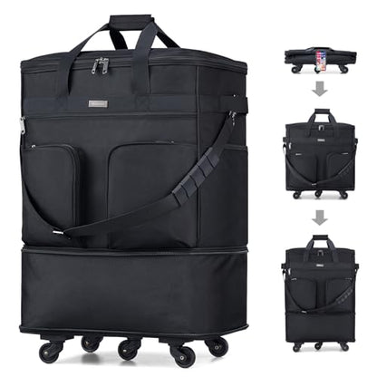 Hanke Expandable Collapsible Luggage with Wheels, Black Upgrade Version 2, 98L, Water-Resistant, 5 Spinner Wheels, 3 Pockets, Polyester, 19x13x27.2 inches, 6.1lb, Carry-On Luggage, Travel, Vacation - color: Black Upgrade Version 2