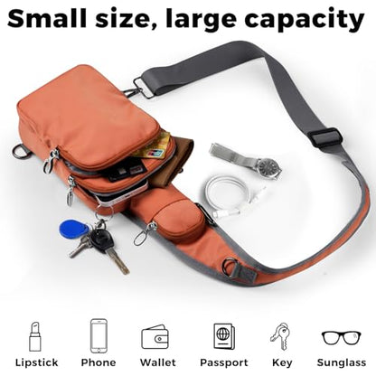 VADOO Sling Bag, Crossbody Bag with Zipper Lock, RFID Blocking & Water Resistant for Men and Women - color: Orange
