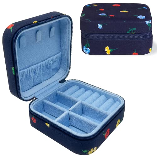 kate spade new york Small Travel Jewelry Case, Navy Floral Jewelry Box to Organize Rings, Necklaces, Earrings, Garden Toss
