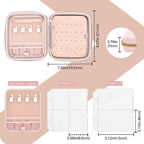 ProCase Medium Travel Jewelry Organizer Case, Jewellery Home Storage Book Ring Binder with Clear Pockets for Presentation, Zippered Pouch Bag for Earrings Necklaces Bracelets -Pink - color: Pink, size: Medium, Loose-leaf