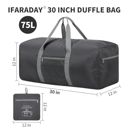 iFARADAY Foldable Duffle Bag for Travel - 75L Large Spare Travel Duffel Bag Lightweight with Trolley Sleeve - Grey - color: Grey