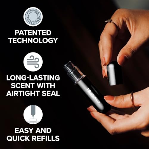 Travalo Classic HD Perfume Atomizer - Leak-Proof and TSA Approved for Air Travel - Reusable, Airtight, Easy-Fill Mini Pump Sprayer - Lightweight, Elegant Design w/Volume Window - Black 0.17oz - color: Black