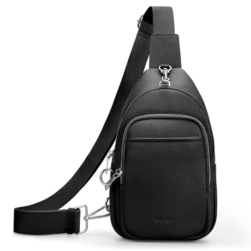 befen Genuine Leather Small Sling Bag for Women Anti-Theft Crossbody Chest Bags Multi-Pockets Fanny Pack with RFID Card Slots - color: Black
