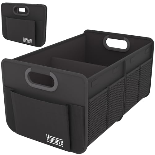 Homeve Car Trunk Organizer for SUV, Small Compact Size No-Sag Heavy Duty, 7 Pockets Foldable Waterproof Anti-Slip Storage, Fit Sedan, Truck, Front Seat, Universal Car Accessories, Black, 2 Compart - color: Black, size: 2 Compart-Small