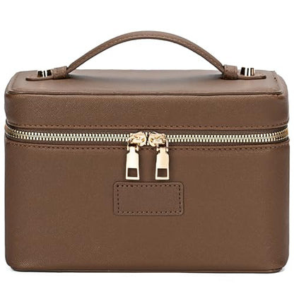 Makeup Bag Vanity Case for Women – Portable Cosmetic Bag Makeup Bag Organizer Travel Toiletry Bag with Removable Divider - color: Khaki