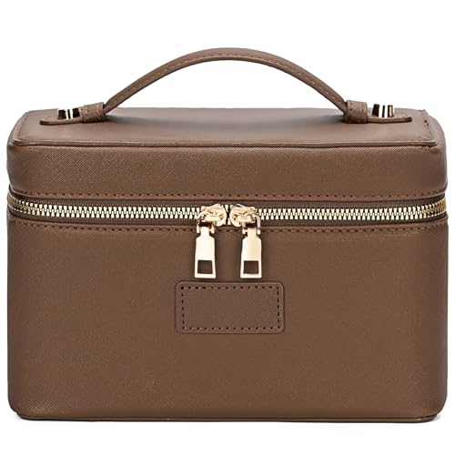 Makeup Bag Vanity Case for Women – Portable Cosmetic Bag Makeup Bag Organizer Travel Toiletry Bag with Removable Divider - color: Khaki