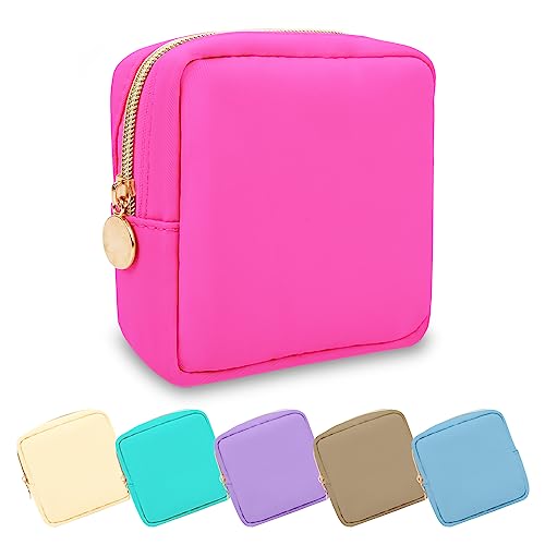 UIXIZQ Mini Makeup Pouch for Purse, Small Cosmetic Bag Pouch Nylon Travel Toiletry Organizers for Women Girls, Cute Zipper Pouch Coin Purse Preppy Storage Bag for School Work(Mini-Bubblegum) - color: Bubblegum, size: Mini