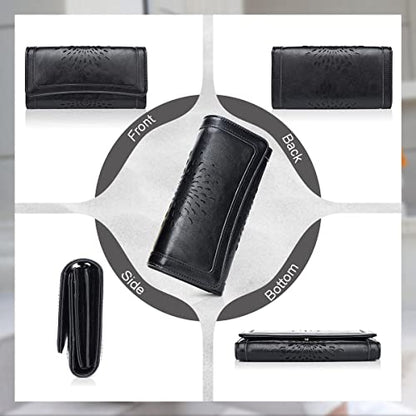 APHISON Womens Wallets RFID Blocking Leather Clutch Long Wallet for Women Card Holder Phone Organizer Ladies Travel Purse Hollow Out Sunflower Design Gift - color: BLACK