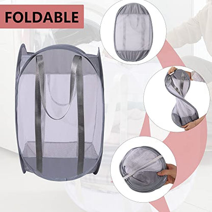with strong handles Laundry Hamper,Tear Proof Pop Up Laundry Hampers, foldable mesh Laundry basket. Used for travel, laundry room，university dormitory or toy storage, etc.(Vertical (Grey))…………