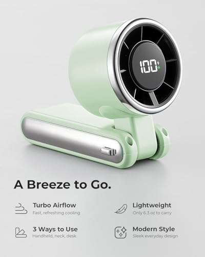 Portable Handheld Turbo Fan - 5 Gear High Speed 4000mAh Rechargeable Mini Personal Hand Fan Blow Cold Air, Battery Operated Travel Essentials, Beach Vacation, Gifts for Women, Men (Green) - color: Green