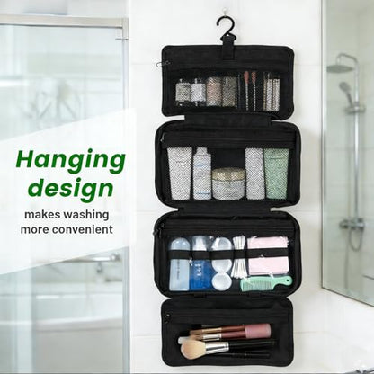4-Layer Foldable Hanging Toiletry Bag – Large Capacity Travel Organizer with Dry-Wet Separation, Portable Toiletry Kit for 3-5 People (Black) - color: Black