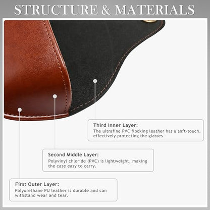 SUNGAIT Vegan Leather Glasses Case Portable Sunglasses Holder Hard Shell Slim Design Travel-Ready - color: Brown