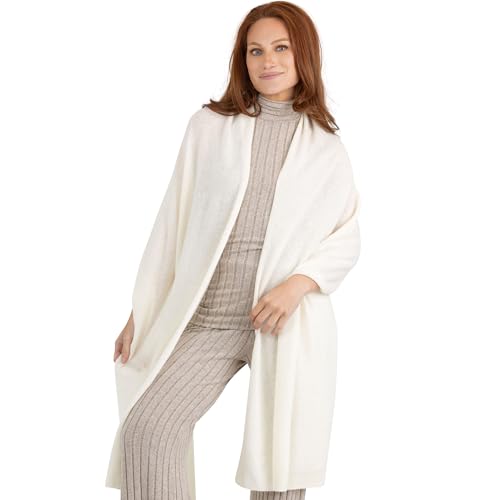 Velanio Cashmere 100% Cashmere Knitted Wrap Pashmina Shawl Extra Large Scarf Stole for Women Travel - color: White