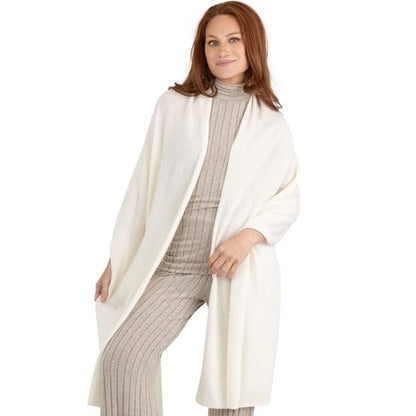 Velanio Cashmere 100% Cashmere Knitted Wrap Pashmina Shawl Extra Large Scarf Stole for Women Travel - color: White
