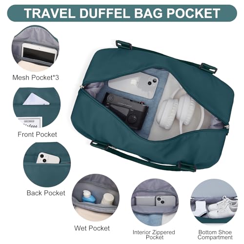 Weekender Bags for Women,Travel Duffle Overnight Bag with Shoe Compartment,Personal Item Carry On Bag,Peacock Blue,Extra Large,3 Pcs Set - color: A-Peacock Blue-3Pcs-0022, size: Extra Large