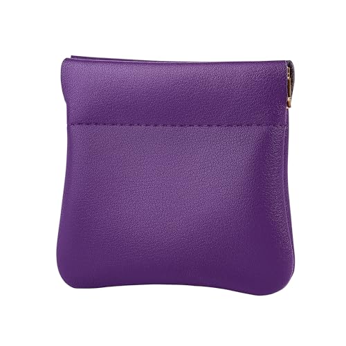 Travelambo Leather Squeeze Coin Purse Pouch Change Holder For Men & Women - color: Purple