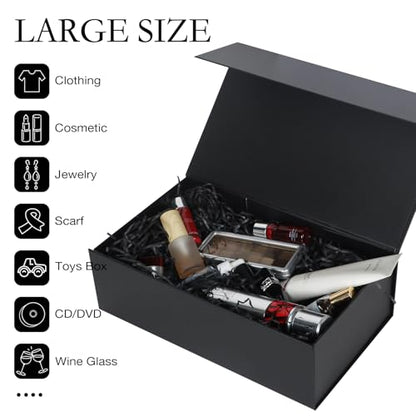LFBOX Black Gift Box with Magnetic Lids 13.8x8.3x4.4 in, Large Bridesmaid Groomsman Proposal Boxes 1 Pack, Collapsible Rectangle Storage Box - color: Black, size: 1 count (Pack of 1)
