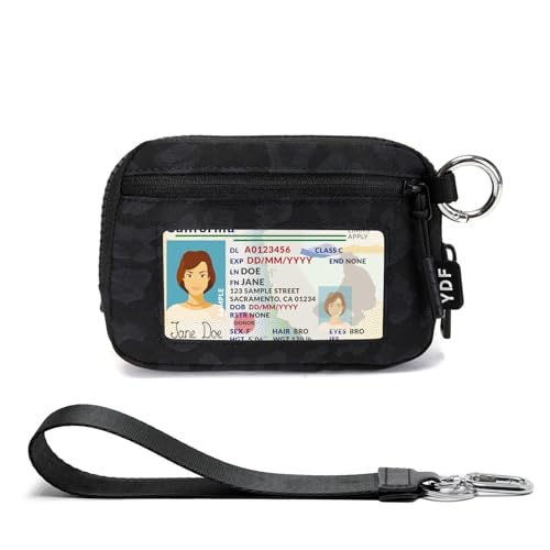 Keychain Wallet for Women Mini Zip Card Holder with ID Window Coin Purse Detachable Wristlet Small Wallets Black Leopard - color: Black Leopard