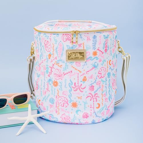 Lilly Pulitzer Insulated Soft Cylinder Beach Cooler with Adjustable/Removable Strap and Double Zipper Close (Summer Serenade)