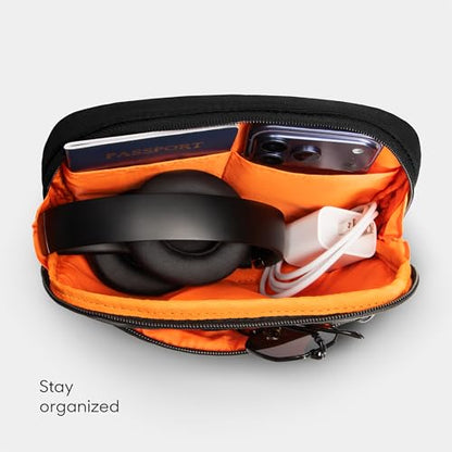 Sharper Image Crossbody Sling Bag for Men or Women Water Resistant Small Cross Body Fanny Pack Chest/Belt Bag with Adjustable Shoulder Strap for Outdoor Travel Hiking,Black (Metro Collection)