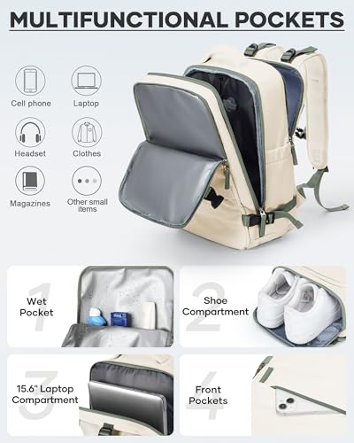 coofay Vacuum Backpack Travel with Pump Vacpack Travel Backpack with Vacuum System Compression Backpacks - color: A3-beige With Green, size: Large