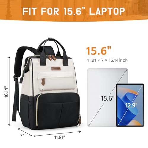 Maelstrom Laptop Backpack, Fits 15.6-17.3 Inch Travel Backpack Gift for Women Men, Waterproof College School Computer Bag, Anti-theft Business Work Bag with Luggage Strap (Black-Beige, 15.6 Inch) - color: Black-beige, size: 15.6 Inch