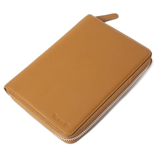 Full Grain Leather Family Passport Holder for 4 Passports - RFID Passport Holder and Travel Document Organizer - Large Leather Travel Wallet for Families - Camel - color: Tan