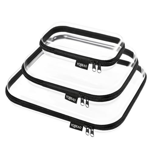 YQBRAO 3-Pack Clear Hard Shell Zipper Case Black, 1.2mm Heavy-Duty Crush-Proof Travel Makeup Bag, Multi-Size (L+M+S) Diaper Bag Organizer Pouches, Rigid Clear Zipper Pouches for Tech, Toys & Home - color: Black, size: LMS